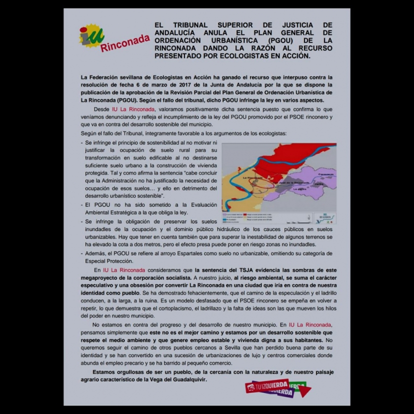 El TSJA anula el PGOU de la Rinconada dando la raz&oacute;n al recurso presentado por Ecologistas en Acci&oacute;n