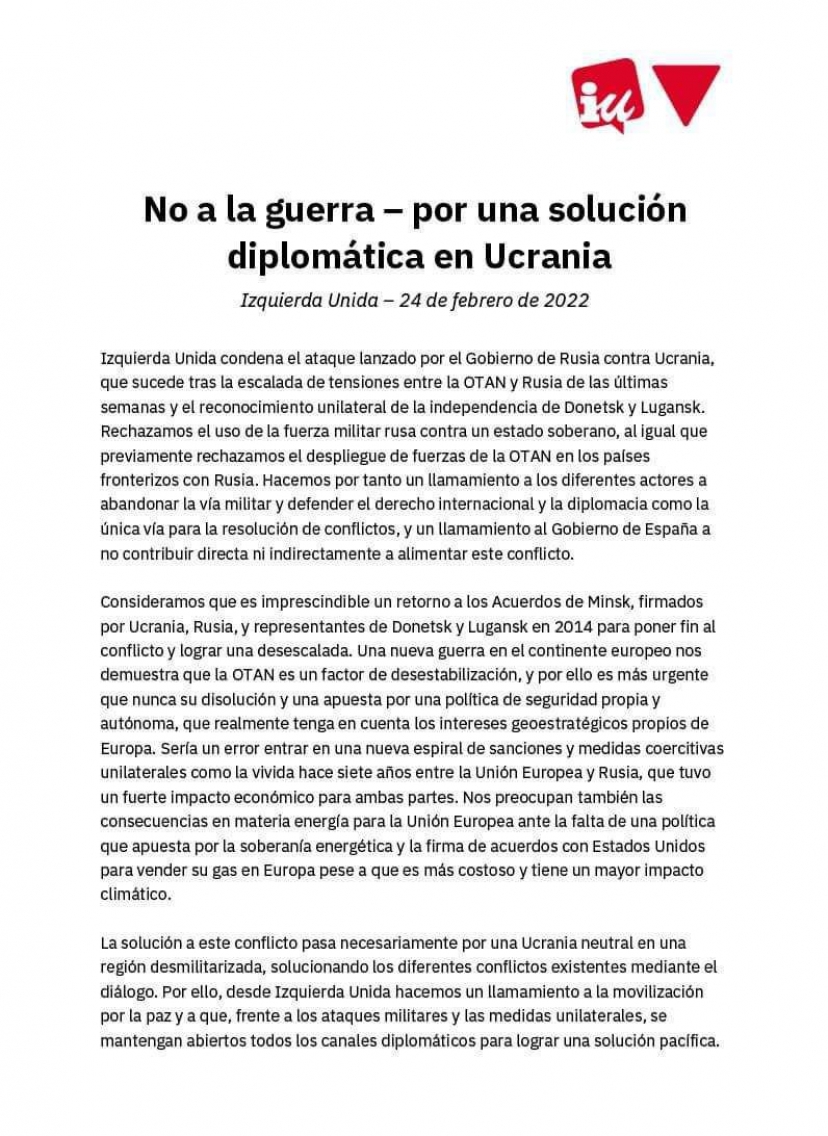 No a la guerra - por una soluci&oacute;n diplom&aacute;tica en Ucrania